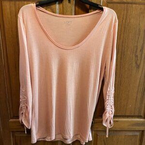 Loft Women's Dusty Pink Gathered long sleeve t shirt. Size M
